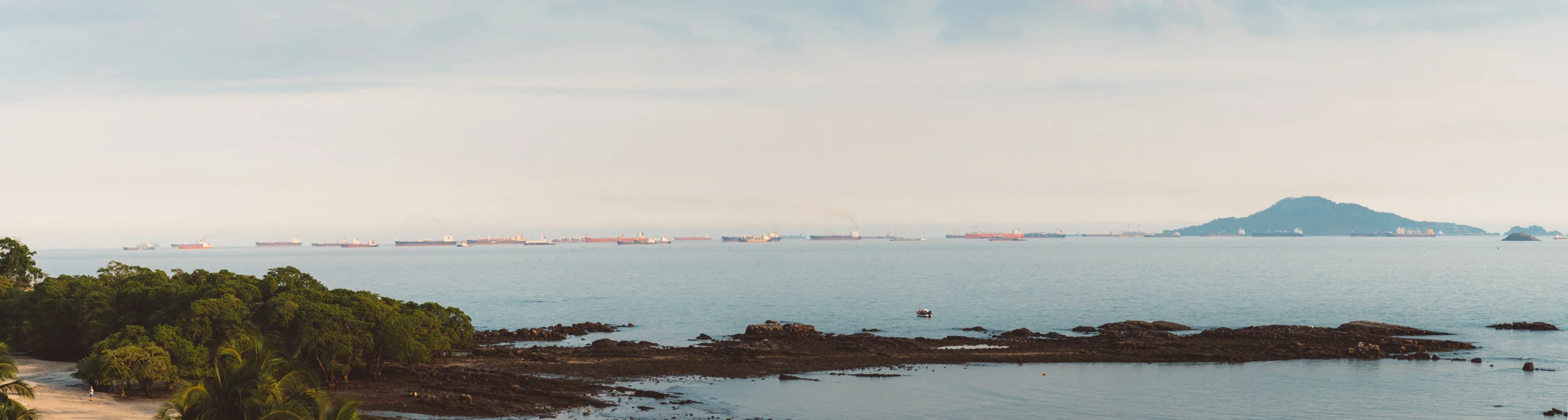 All the ships waiting to get through the Canal.