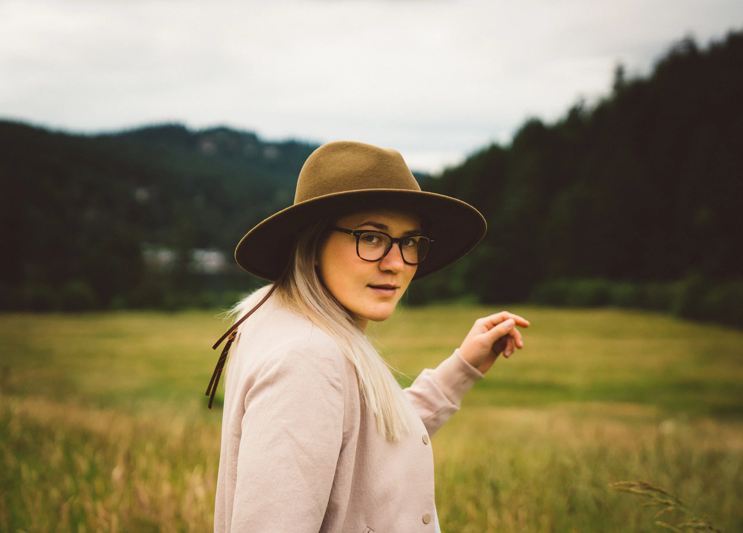 Katie wearing my hat.