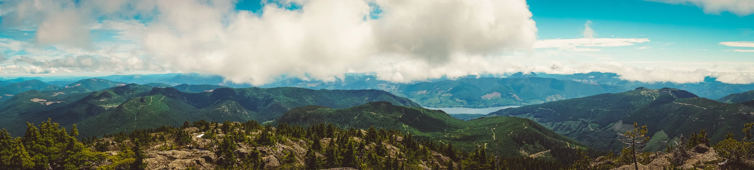 A panorama from the top of Landale with Lake Cowichan visible.