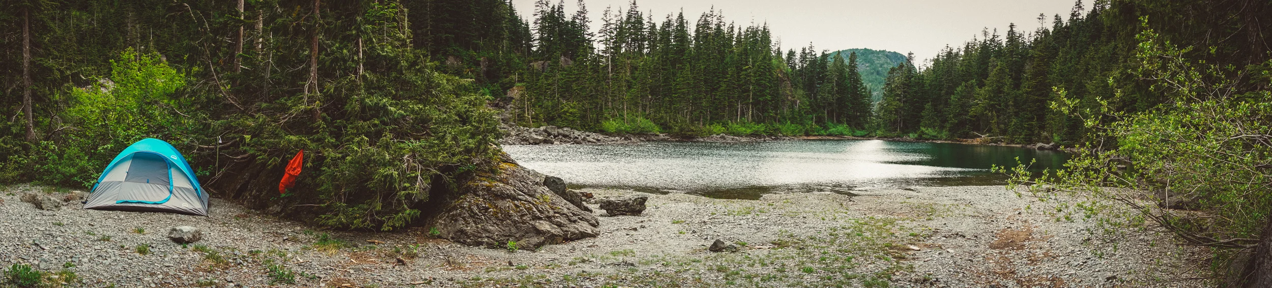 Another panorama, this time back down at the lake shore showing Danielle and I's tent.