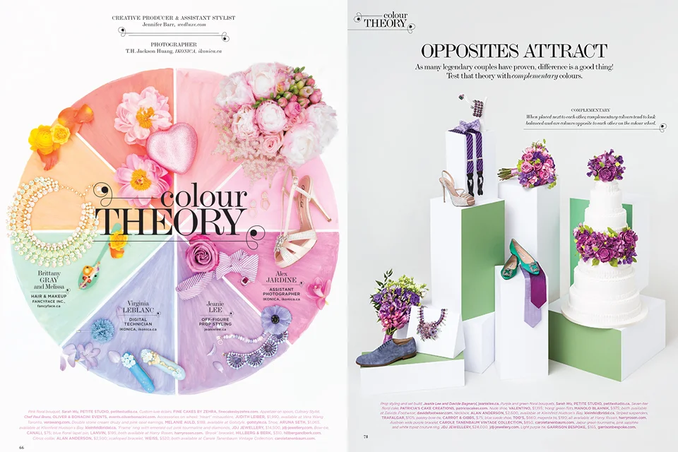 "Colour Theory." WedLuxe Magazine, Spring/Summer 2014. Photos: T.H. Jackson Huang, Iconica. Styling: Jeanie Lee/Plutino Group