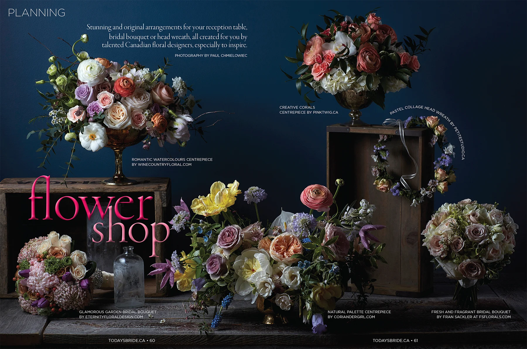 "Flower Shop." Today's Bride , Fall/Winter 2016. Photo: Paul C. Art Direction: Susan Rogers