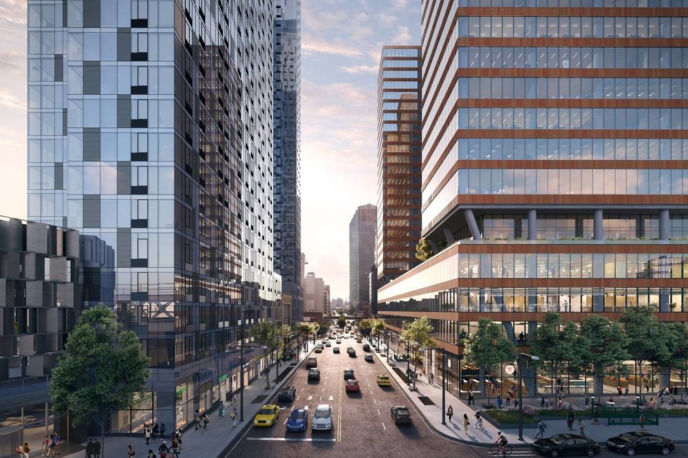 Rendering of Tishman Speyer's planned residential (left) and commercial (office) developments on Jackson Avenue in Long Island City (credit: Tishman Speyer)
