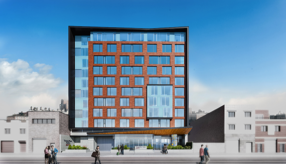 Rendering of Marriott TownePlace Suites, at 38-42 11th Street (credit: think! Architecture and Design and Architectural ID)