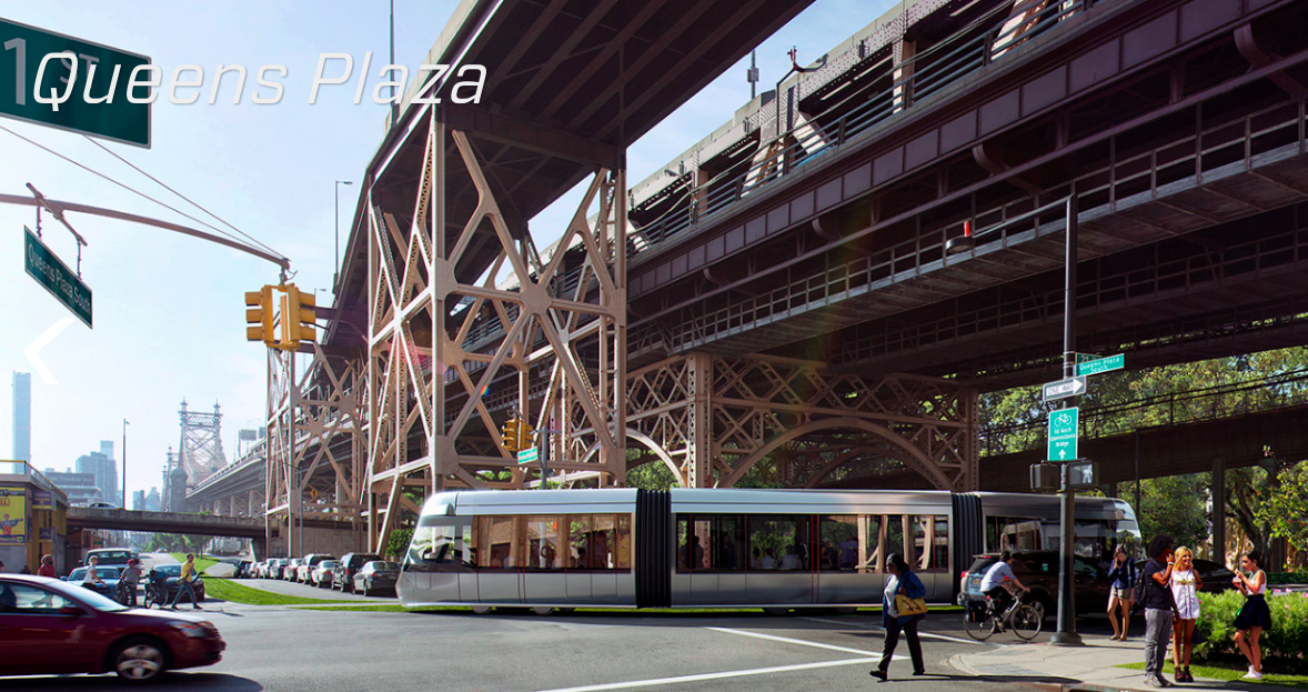 Rendering of the Brooklyn-Queens Connector passing through Queens Plaza (credit: Friends of the Brooklyn Queens Connector)