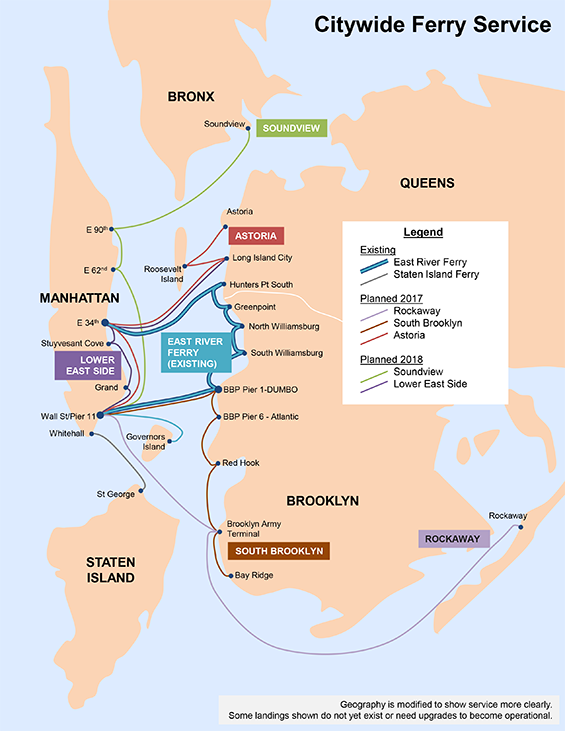 Citywide Ferry service route map (credit: NYC EDC)
