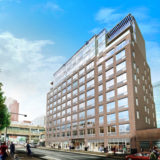 Rendering of street-level retail at the Luna LIC residental building at 42-15 Crescent Street in Long Island City (credit: Winick Realty Group)
