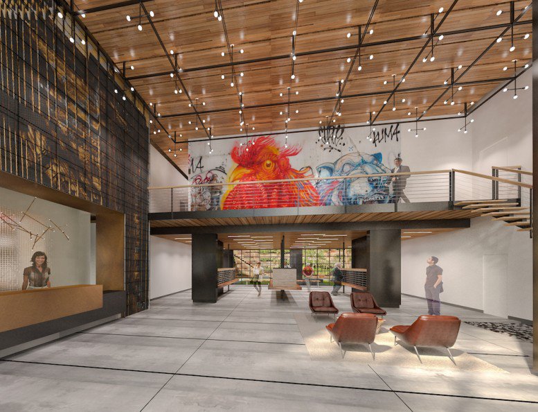Rendering of the lobby at 44-28 Purves Street in Long Island City (credit: FXFOWLE)