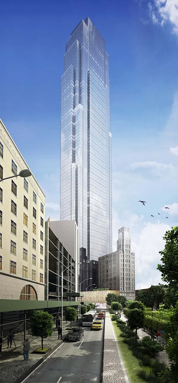 The previous owners’, Property Markets Group and Hakin Organization, old 77-story proposal at 29-37 41st Avenue. These plans are no longer current. Rendering: SLCE Architects
