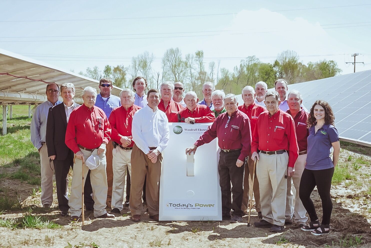 Woodruff Electric Cooperative Staff and executives from TPI join WEC’s board to flip the switch on a 1-MW Solar Array developed by TPI.