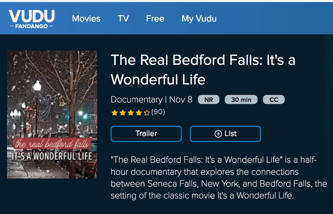 Thanks, @vudufans, for providing a link to our trailer for THE REAL BEDFORD FALLLS, as well as showing the film! 23 minutes of a feel-good experience, better than a Christmas toddy!

https://www.vudu.com/content/movies/play/1902618/TRAILER?returnUrl=