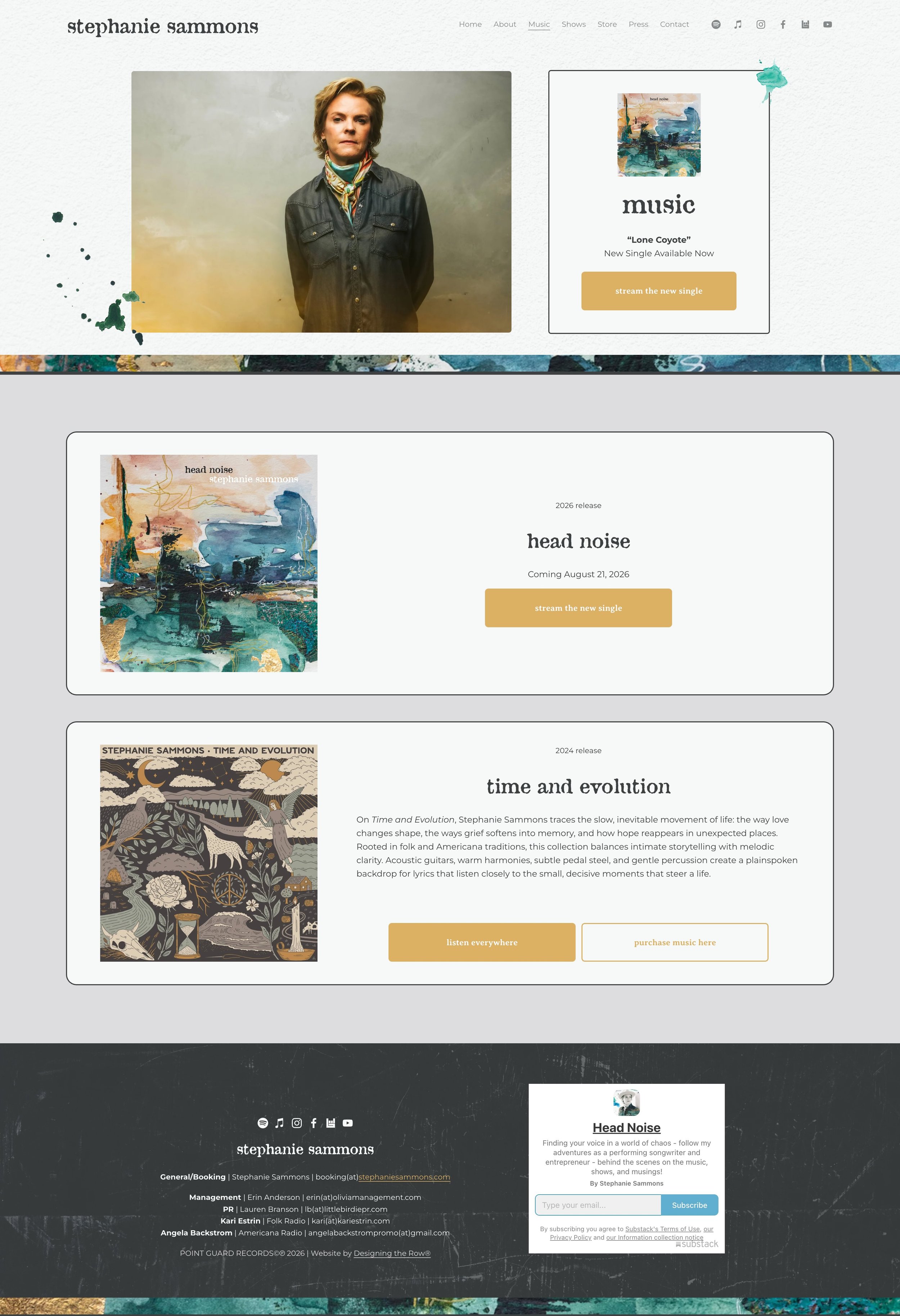 Stephanie Sammons website music page featuring her 2 albums