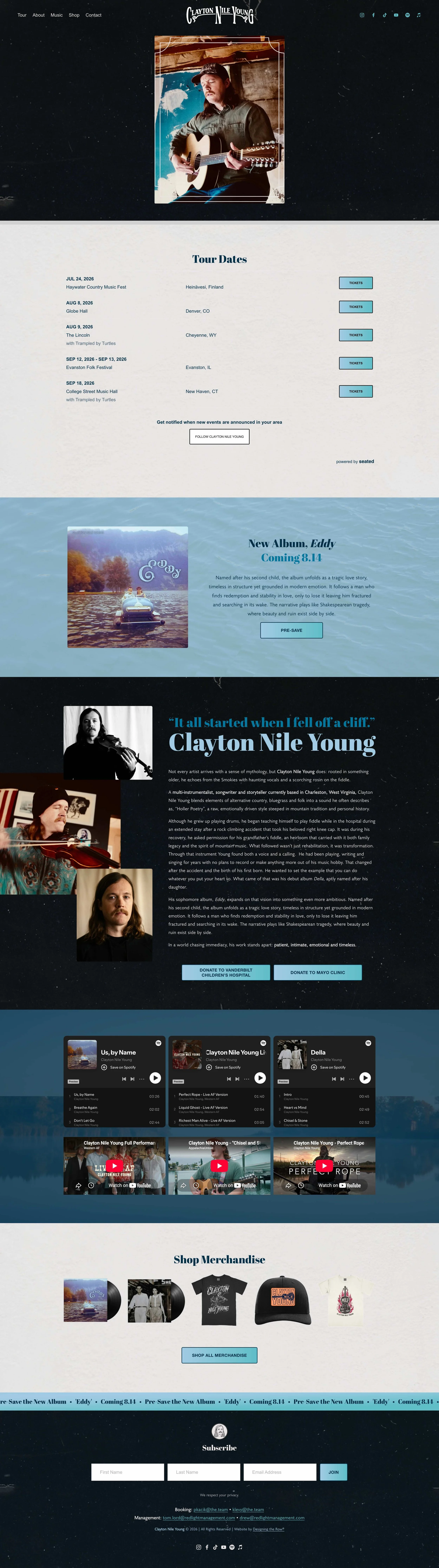 Clayton Nile Young's Squarespace one-page website homepage