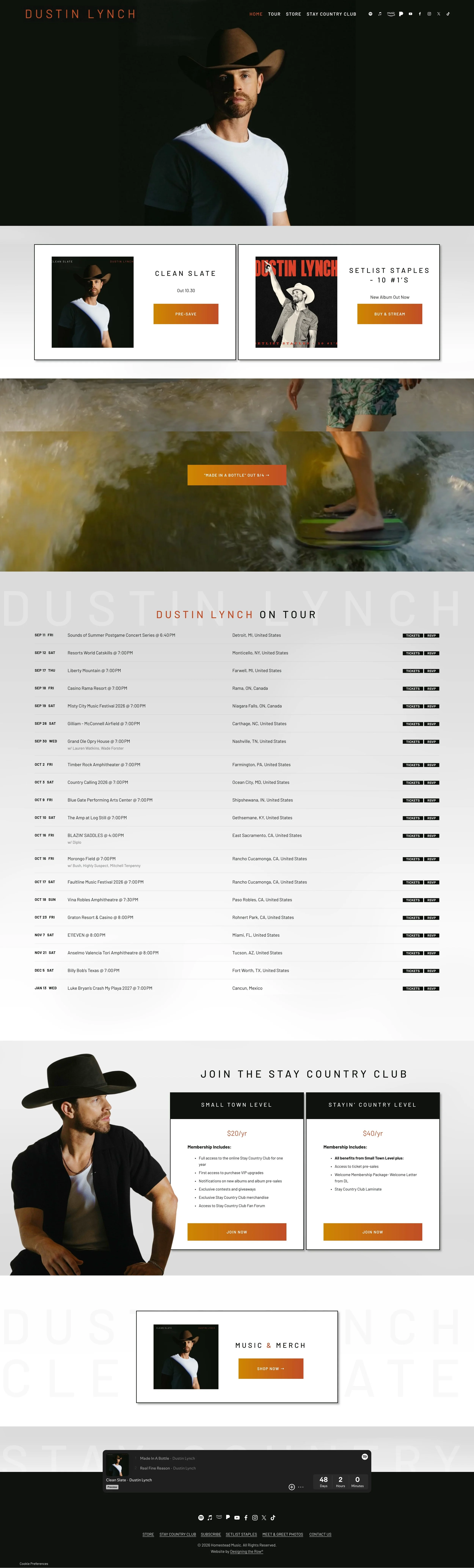 Dustin Lynch Nashville country musician Squarespace website design