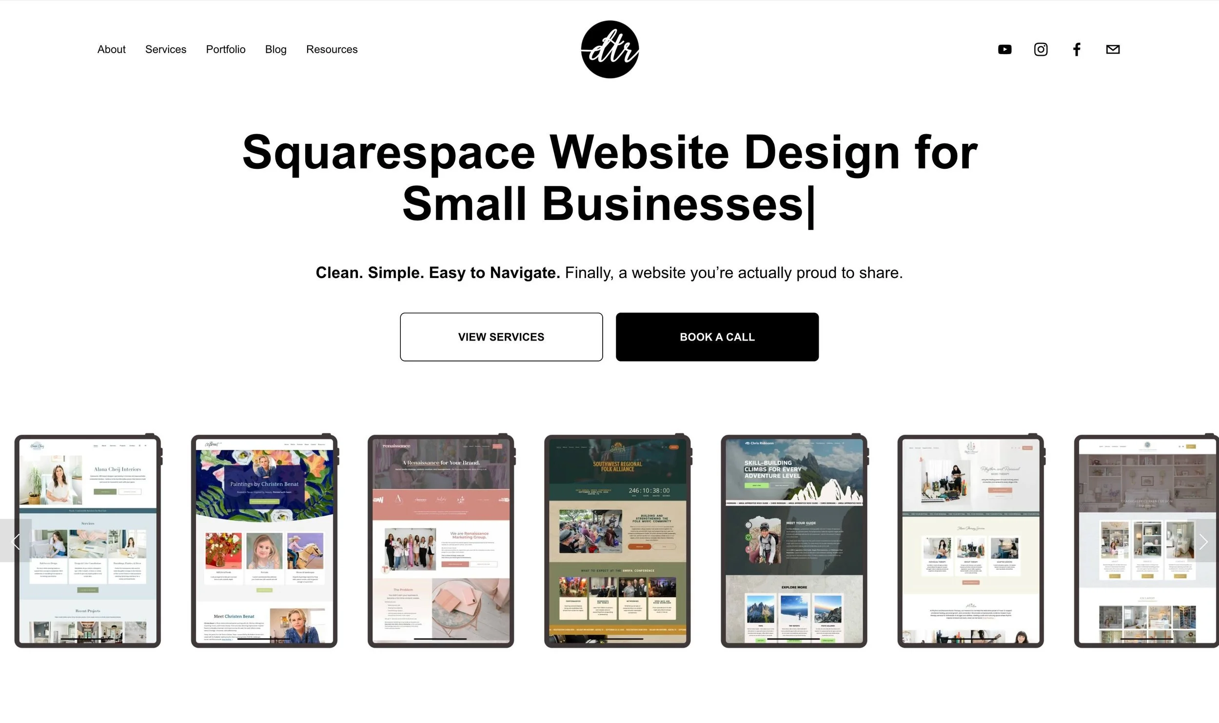 Homepage hero section of the Designing the Row Squarespace website