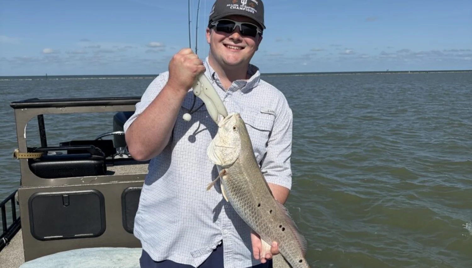 Texas Crew'd redfish catch from a guided Rockport bay fishing trip
