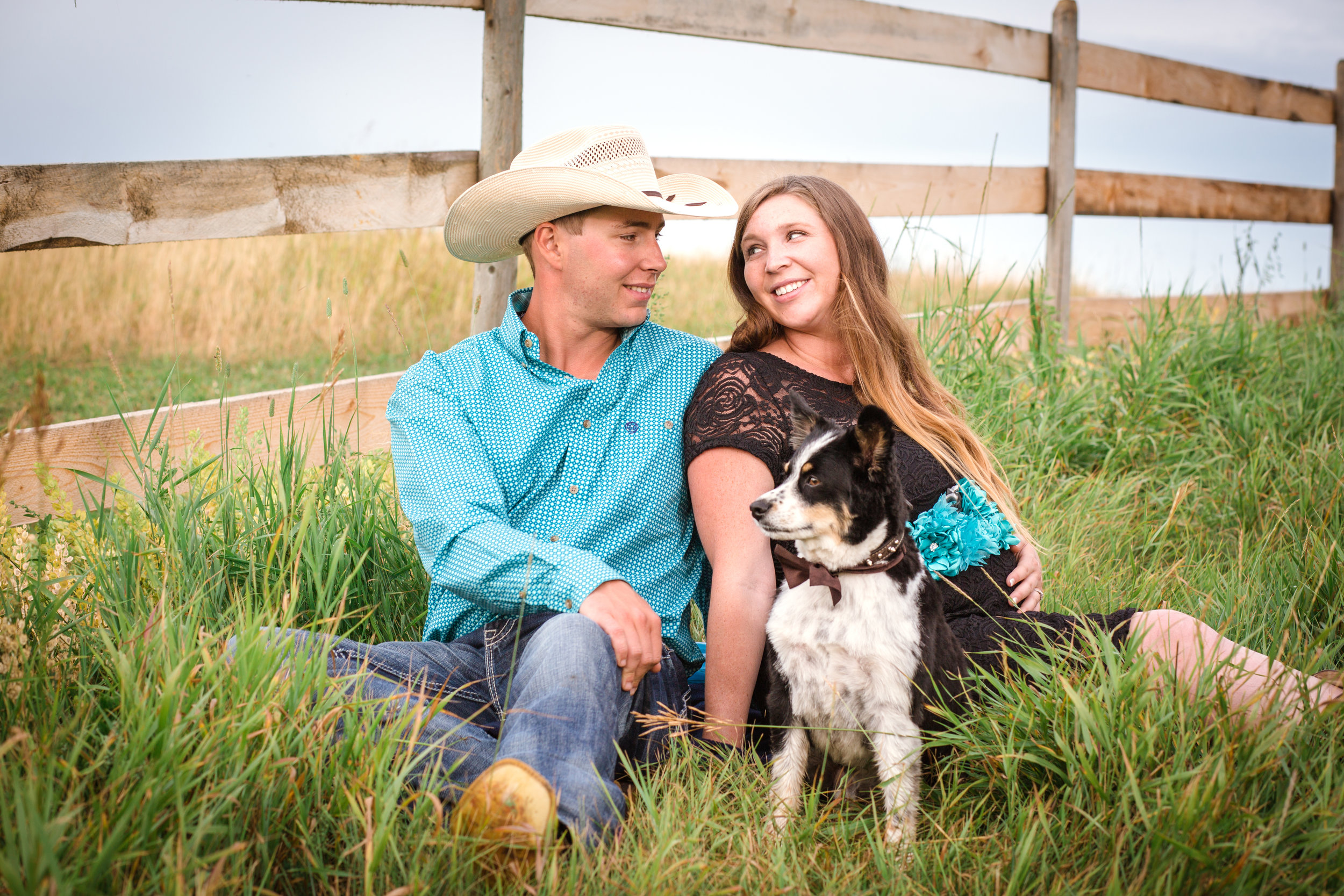  cowboy farm family maternity with dog 