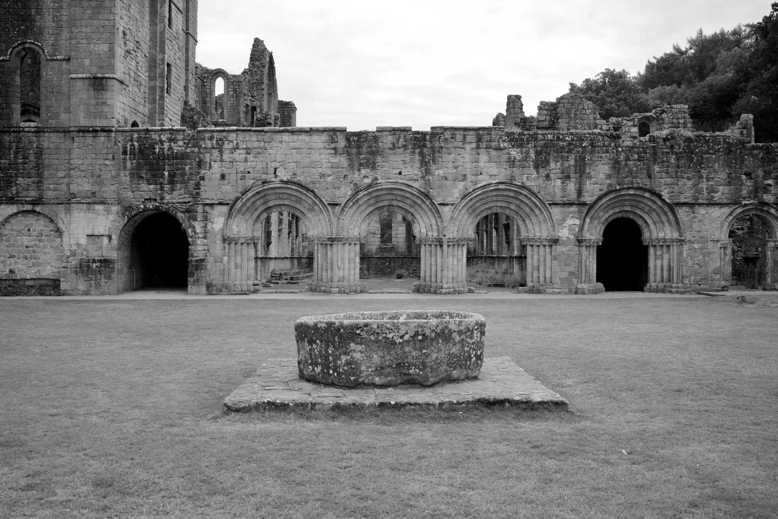 Fountains Abby, c. 1100s. Charter House and arched entrances.