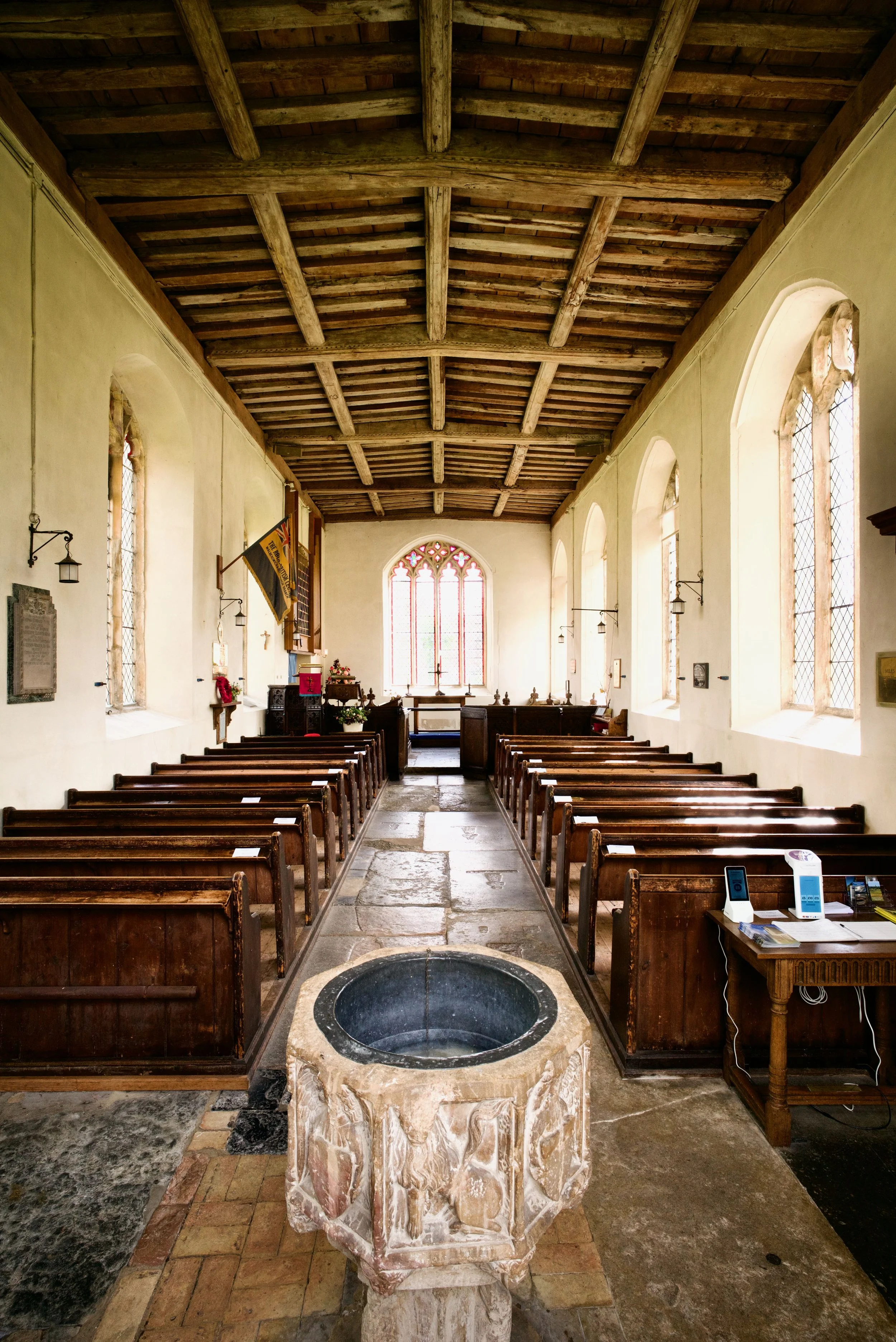 White interior walls at St. Andrew. Walberswick, England.
