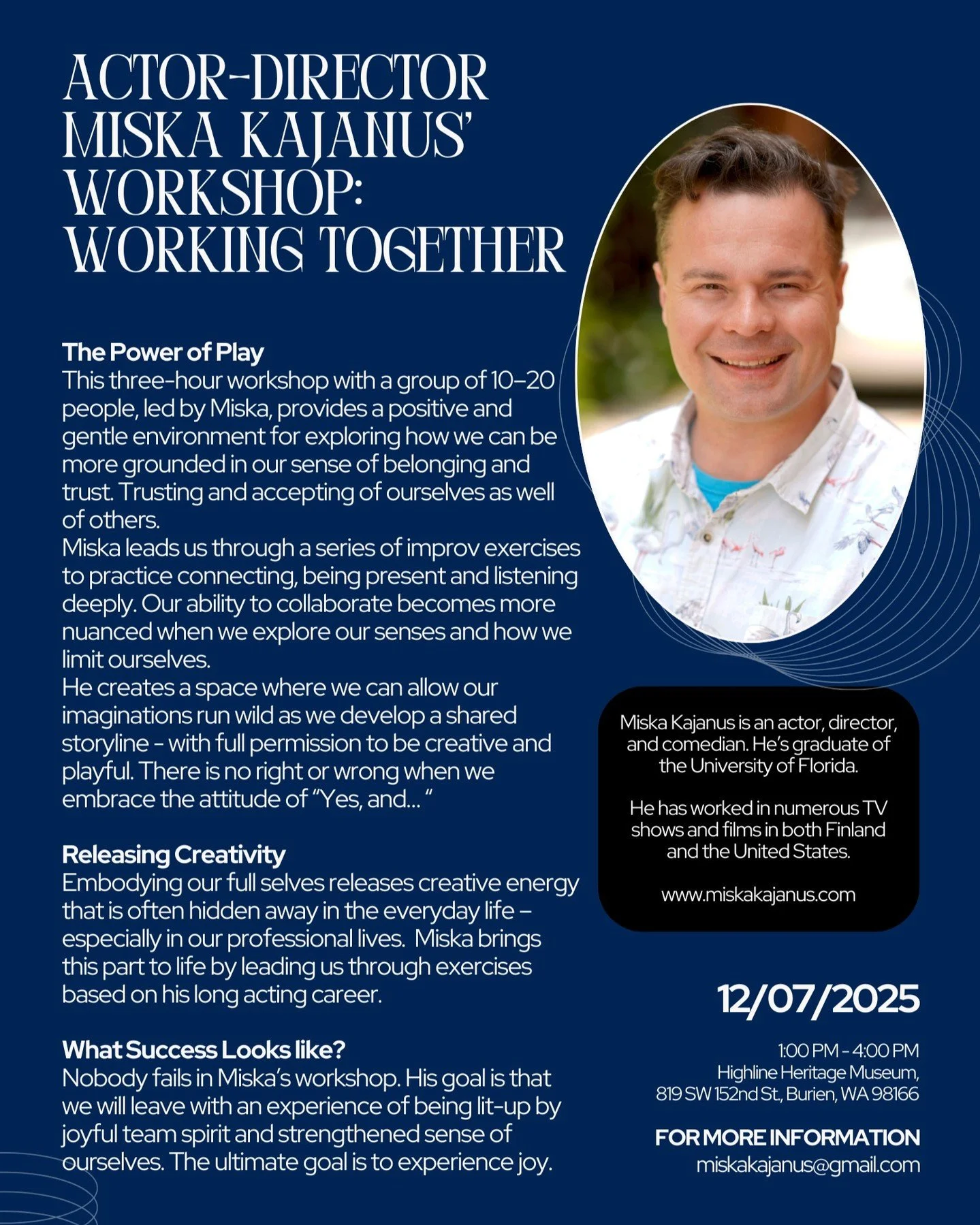 Welcome to my free improv workshop in Seattle on Sunday!

With @finlandiafoundationseattle and @kristiinahiukka!

@finlandiafoundationnational