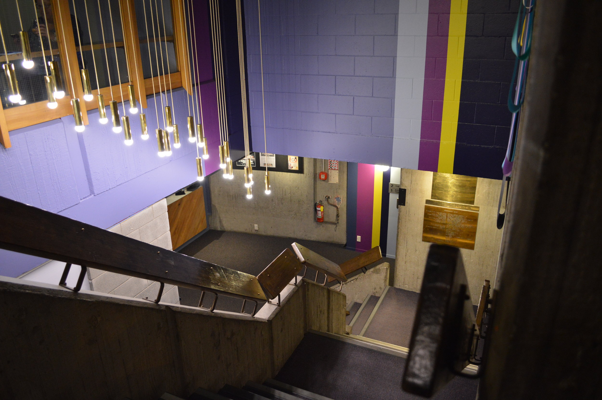 View down the stairs