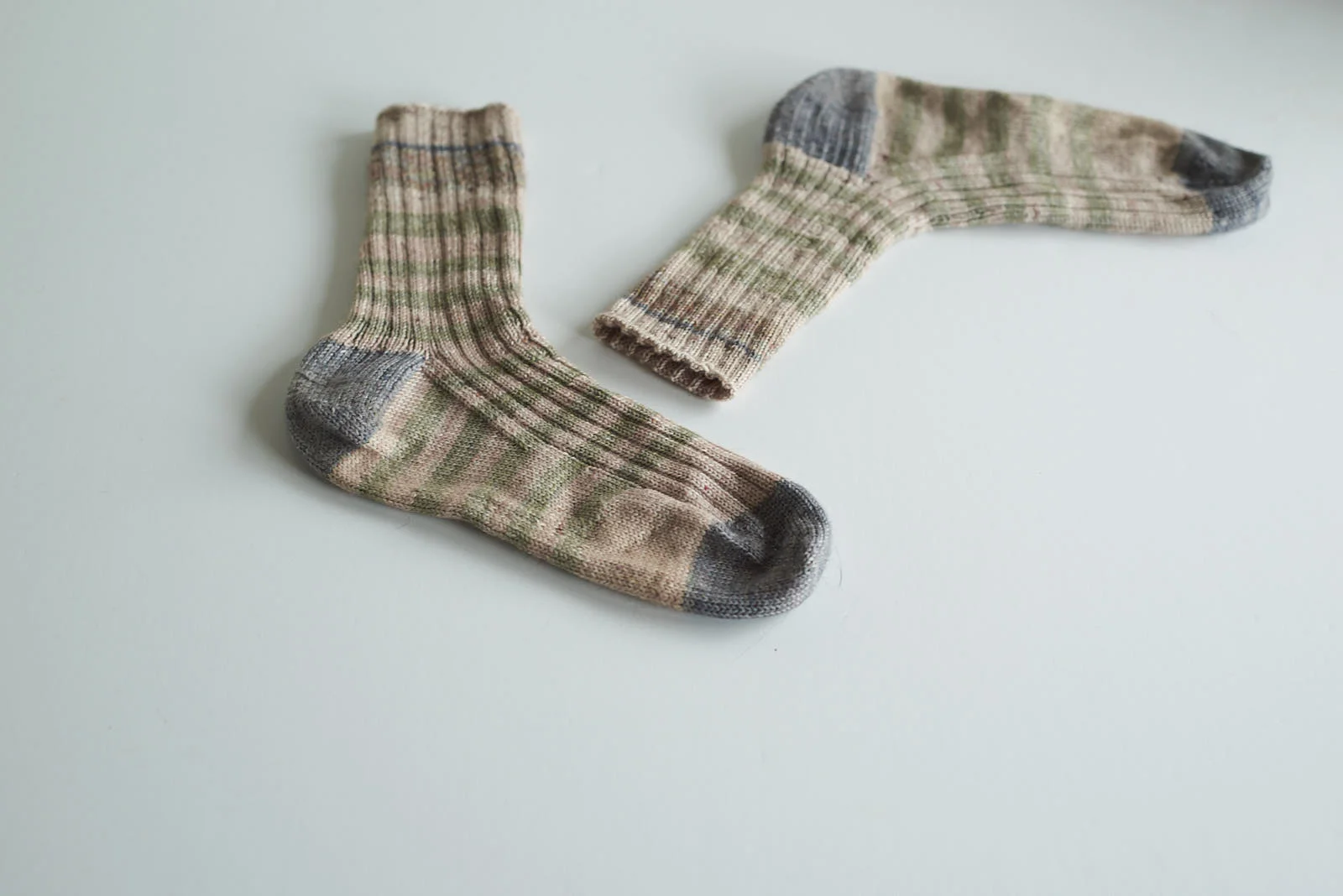 my most recently pair of Favourite Socks using minis skeins in Cygnet, Frost, Cement and Explosion