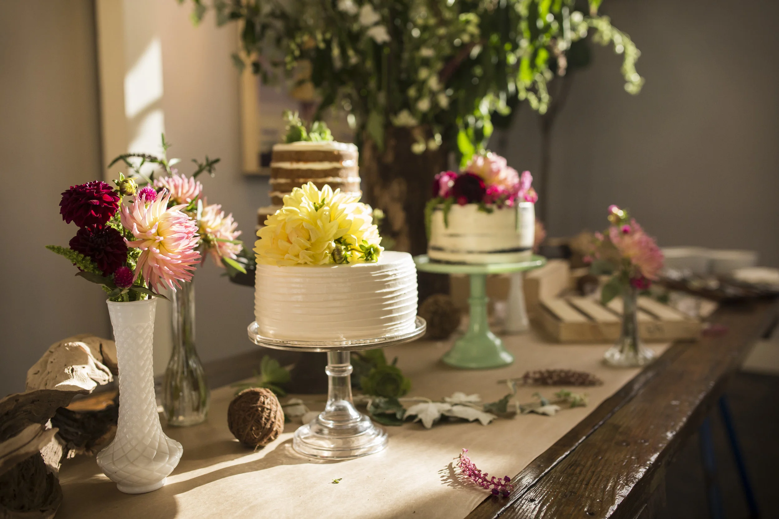 Cake Trio: Organic Citrus cake + lemon mousse + lemon curd + lemon buttercream Organic Rainbow Carrot Naked Cake + cream cheese frosting + salted caramel Old Rasputin Chocolate Stout Semi-Naked Cake + Bourbon Cream Cheese frosting + bourbon buttercream