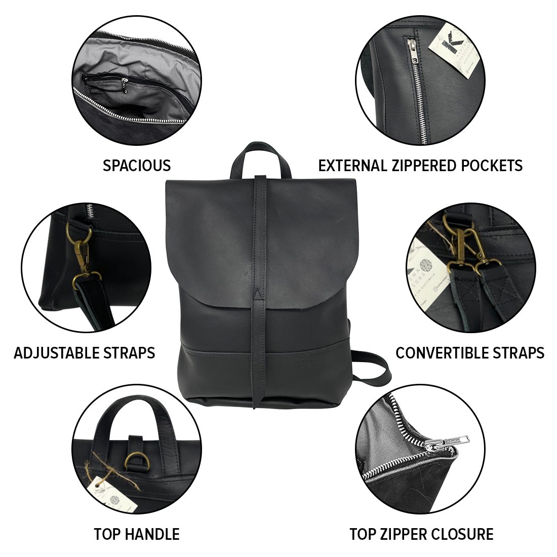 Adjustable Straps Women’s and Men’s Accessories Designer Bags Multi-Purpose Backpacks Lightweight Materials Mushroom K Marina Designs Lush Backpack Handmade from Full Grain Leather 