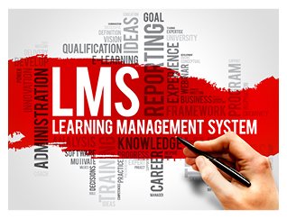 Word cluster relating to what a Learning Management or LMS system is, with a bright red highlight across the middle.