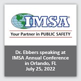 Event 2: Square image of IMSA logo, overlayed with foreground text reading Dr. Ebbers speaking at IMSA Annual Conference in Orlando, FL, July 25, 2022.