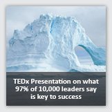 Square portrait image of iceberg from TEDx video on YouTube about what 97% of 10,000 leaders say is key to success.