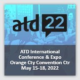 Event 1: Square image background photo of group discussion, overlayed with an atd 22 logo and foreground text reading ATD International Conference & Expo Orange County Convention Center May 15-18, 2022.