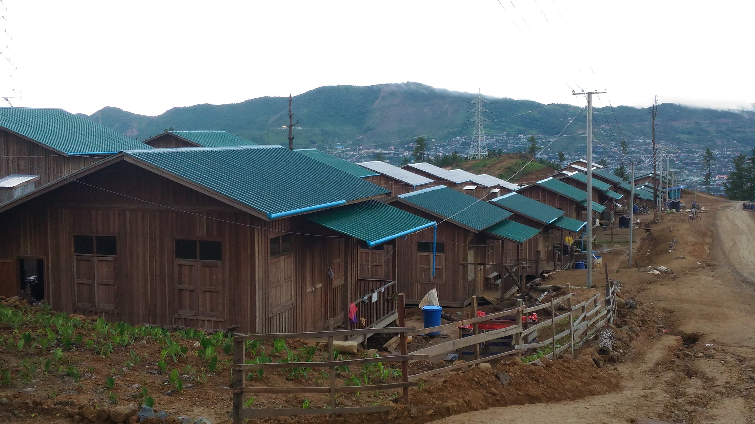 The “new town” resettlement area, where hundreds of families have been relocated. Houses are under construction, but questions remain over future livelihoods 