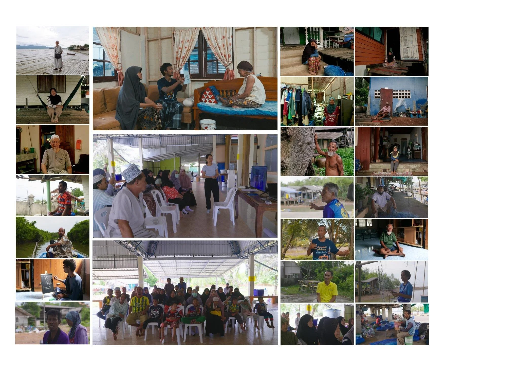 “Voices from Ban Yaimom”: This collage brings together 30 portraits and scenes from the participatory filmmaking process in Ban Yaimom. It captures moments of personal interviews, community conversations, and collective reflection — showcasing how v