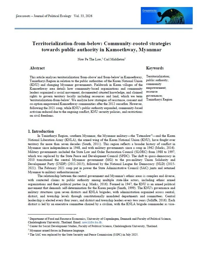 Territorialization-from-below: Community-rooted strategies towards public authority in Kamoethway, Myanmar 