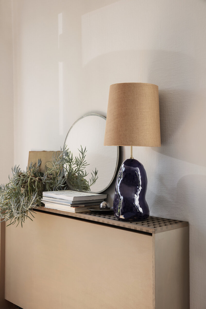 FERM LIVING - Hebe  Lamp Medium / Curry Shade &amp; Deep Blue  Base - £264.00