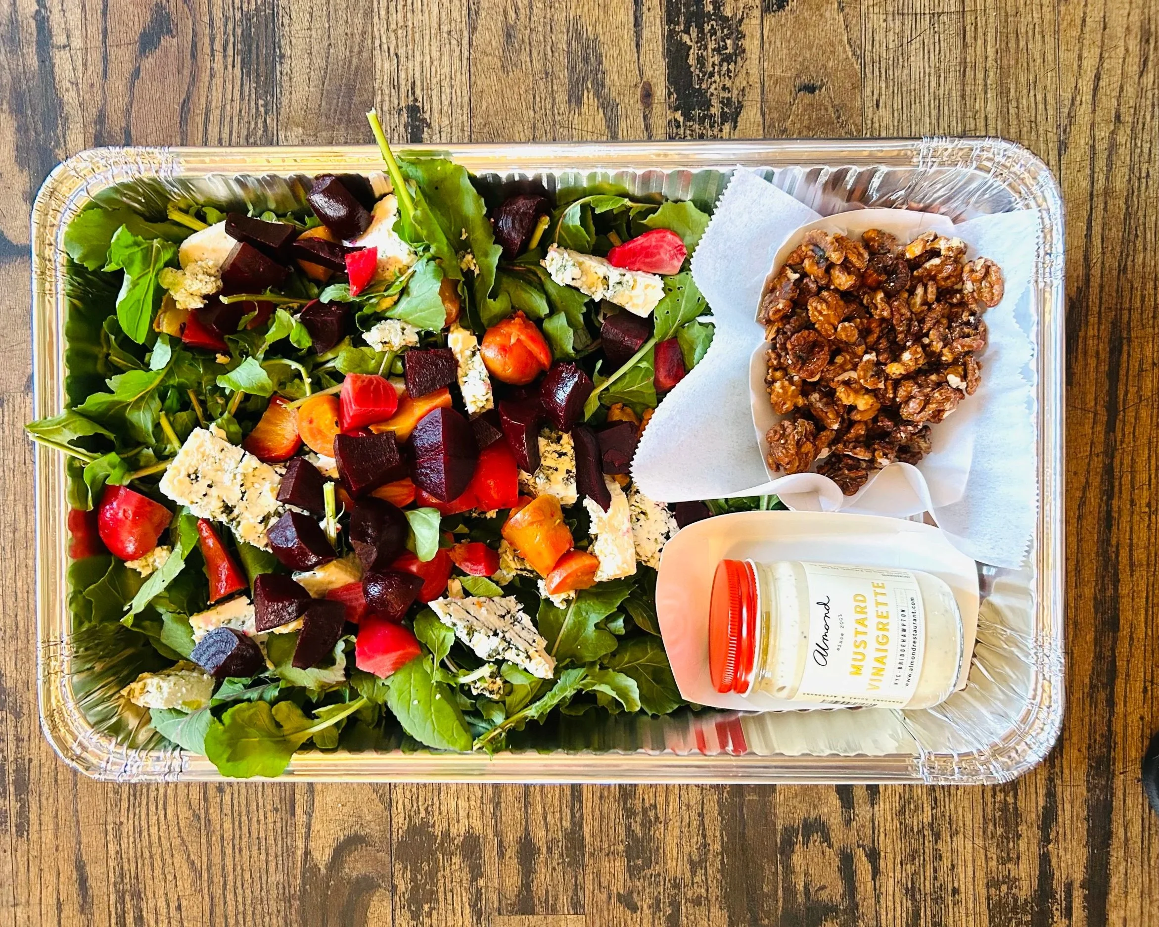 Salad of Beets, Arugula, Mecox Bay Dairy Blue Cheese & Candied Walnuts (v)