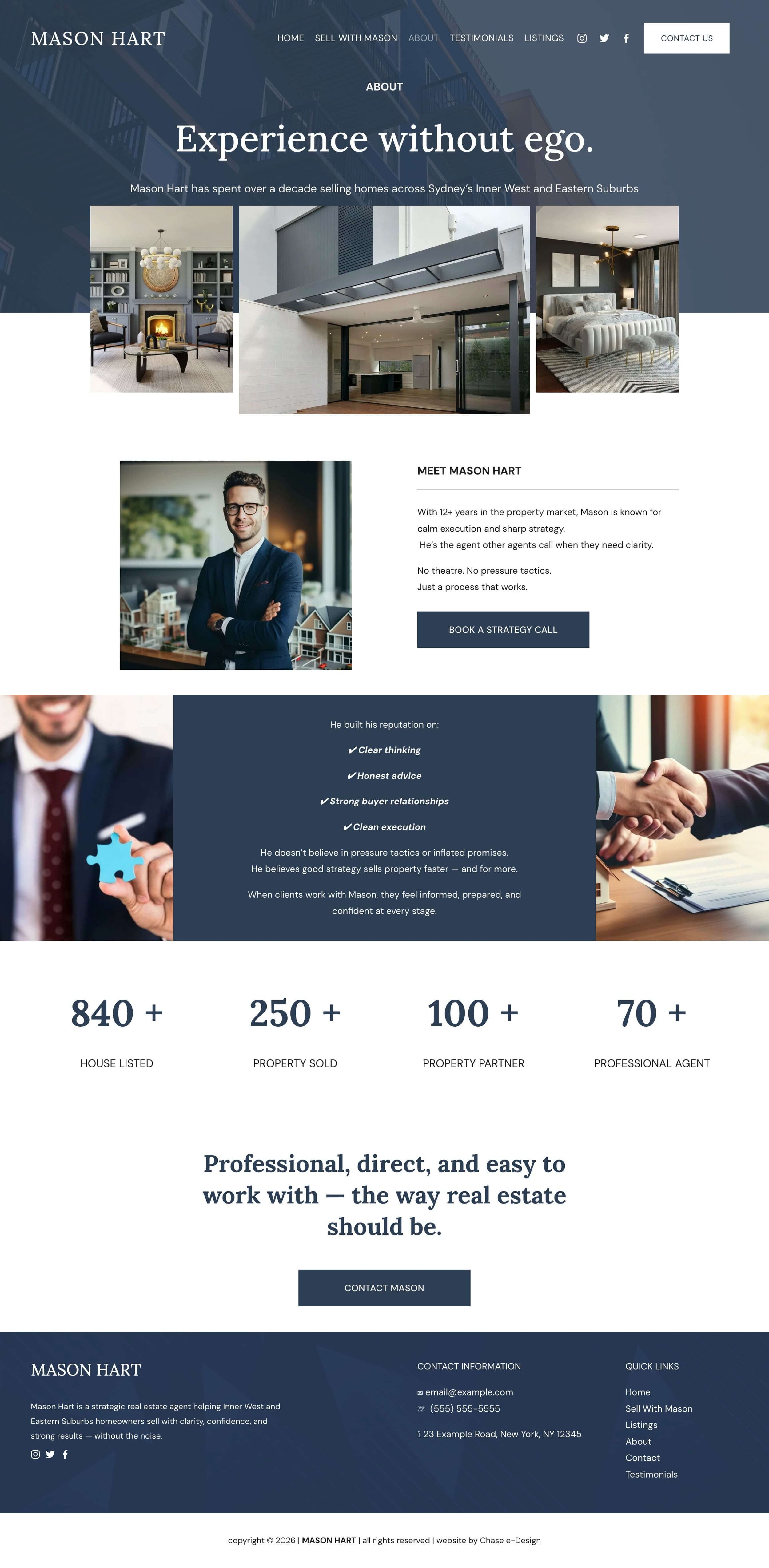 mason hart squarespace template for real estate agent and property agency about page screenshot