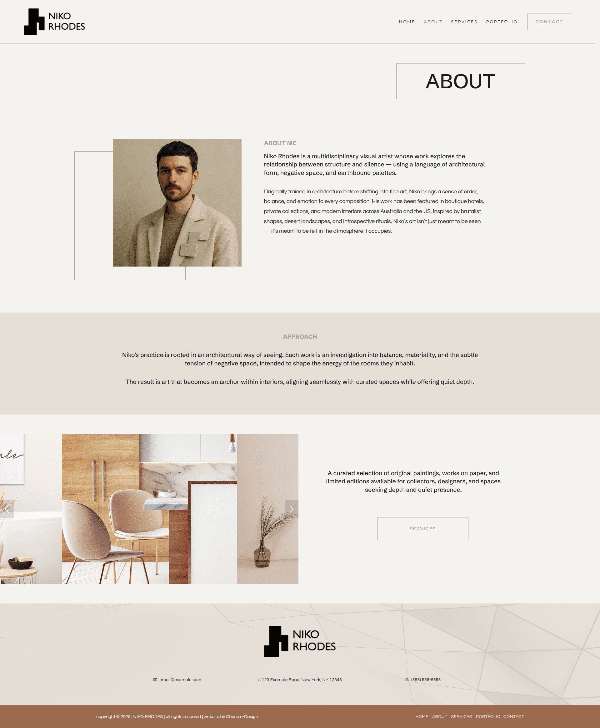 About page for Niko Rhodes website template