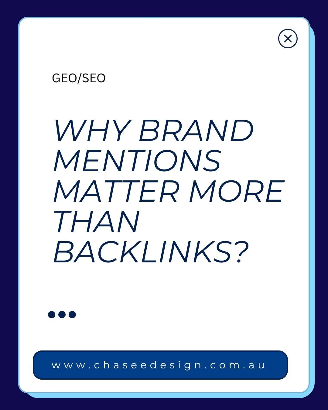 🔗 In GEO, mentions are the new backlinks.
When your brand is mentioned alongside other trusted names online, AI takes notice.
This builds digital authority &mdash; even without direct links.

🌐 That&rsquo;s why Chase e-Design focuses on holistic vi