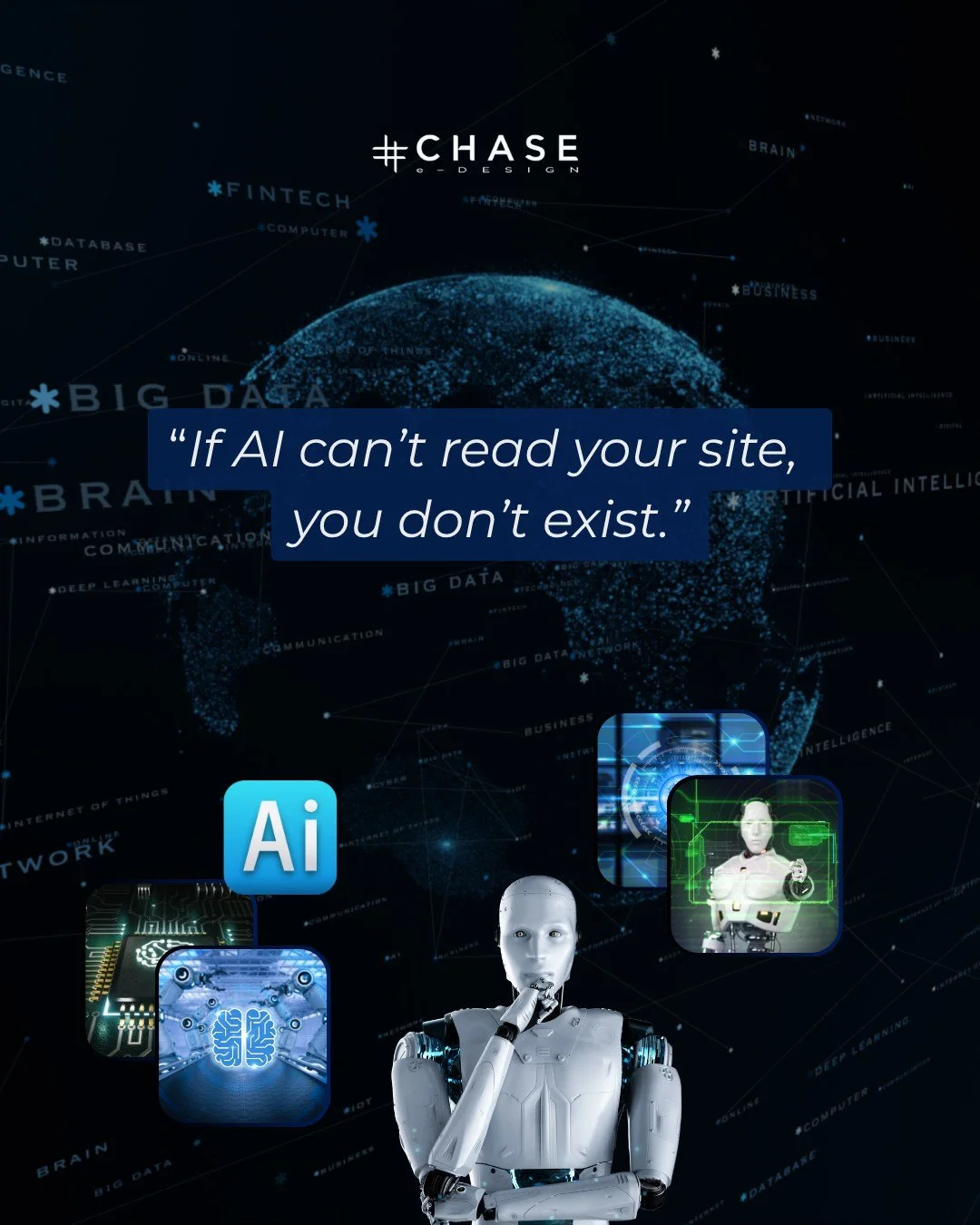 Great design means nothing if your site isn&rsquo;t readable by AI.

Fast load times, mobile optimization, and structured data (schema markup) are key to GEO success.

Our team at Chase e-Design ensures your site is not just beautiful &mdash; but tec