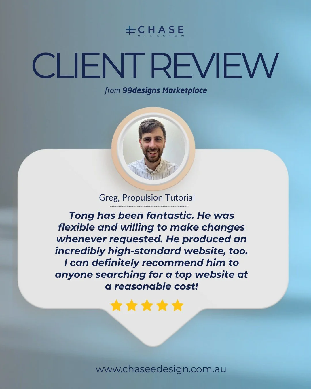 ⭐ Client Feedback Spotlight ⭐

We're grateful for the wonderful feedback from Greg at Propulsion Tutoring following the launch of his new website!

At Chase eDesign, we believe great websites come from collaboration, flexibility, and a commitment to 
