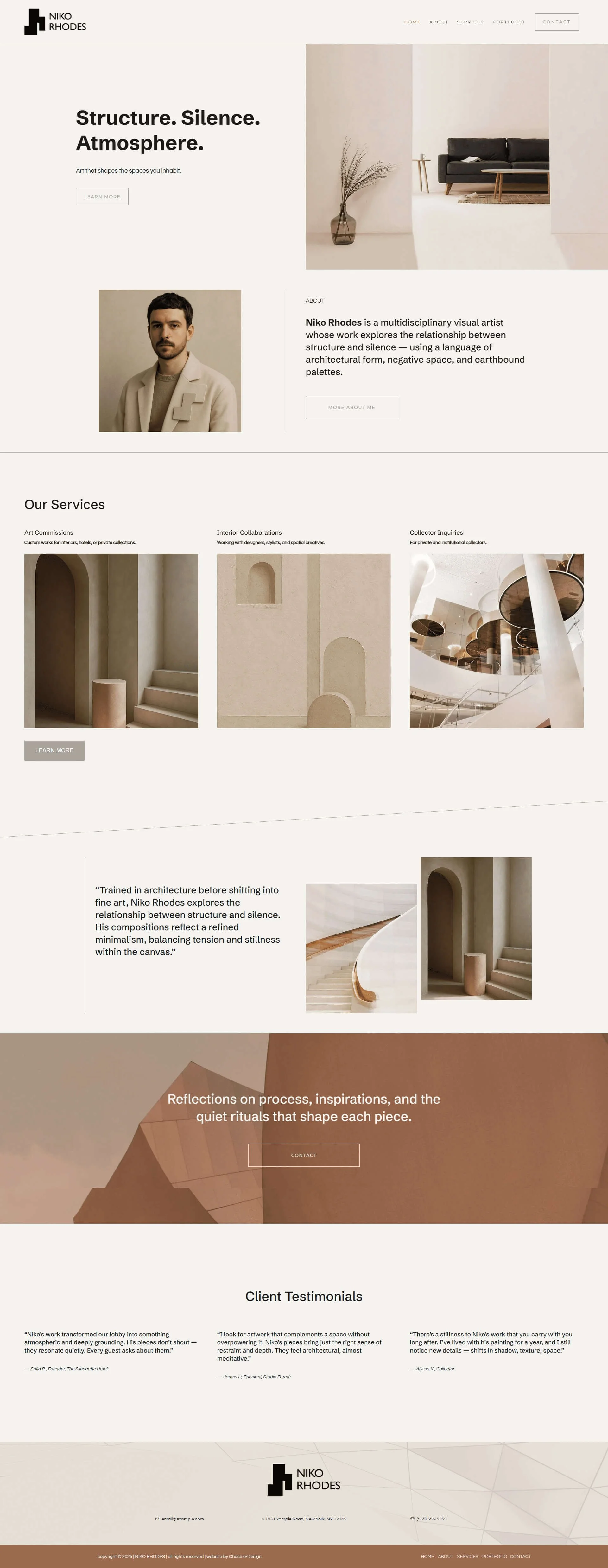 niko rhodes squarespace website template home page for architects and designers