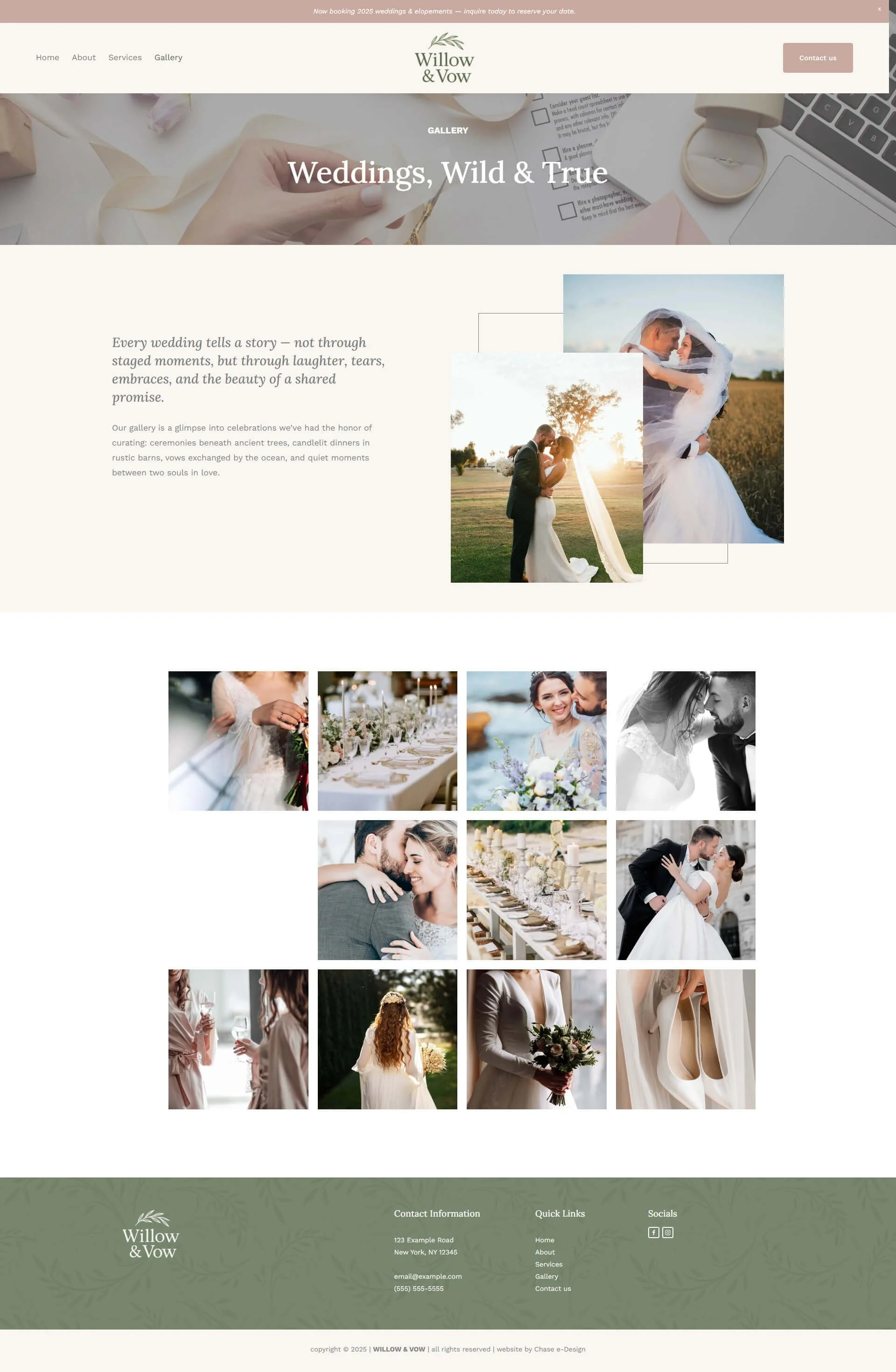 willow & vow website squarespace template gallery page for wedding and event planners