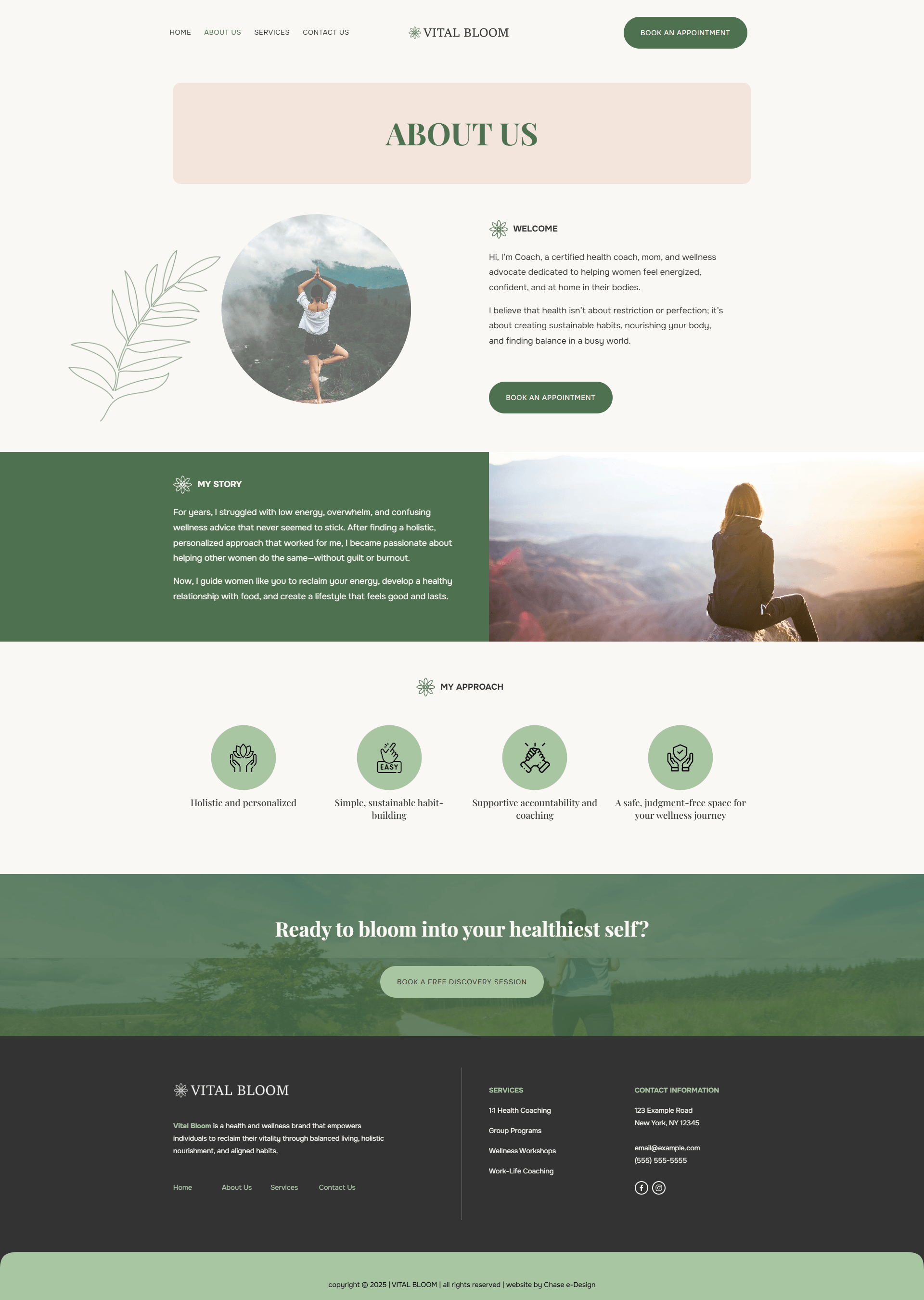 about us page for vital bloom website template