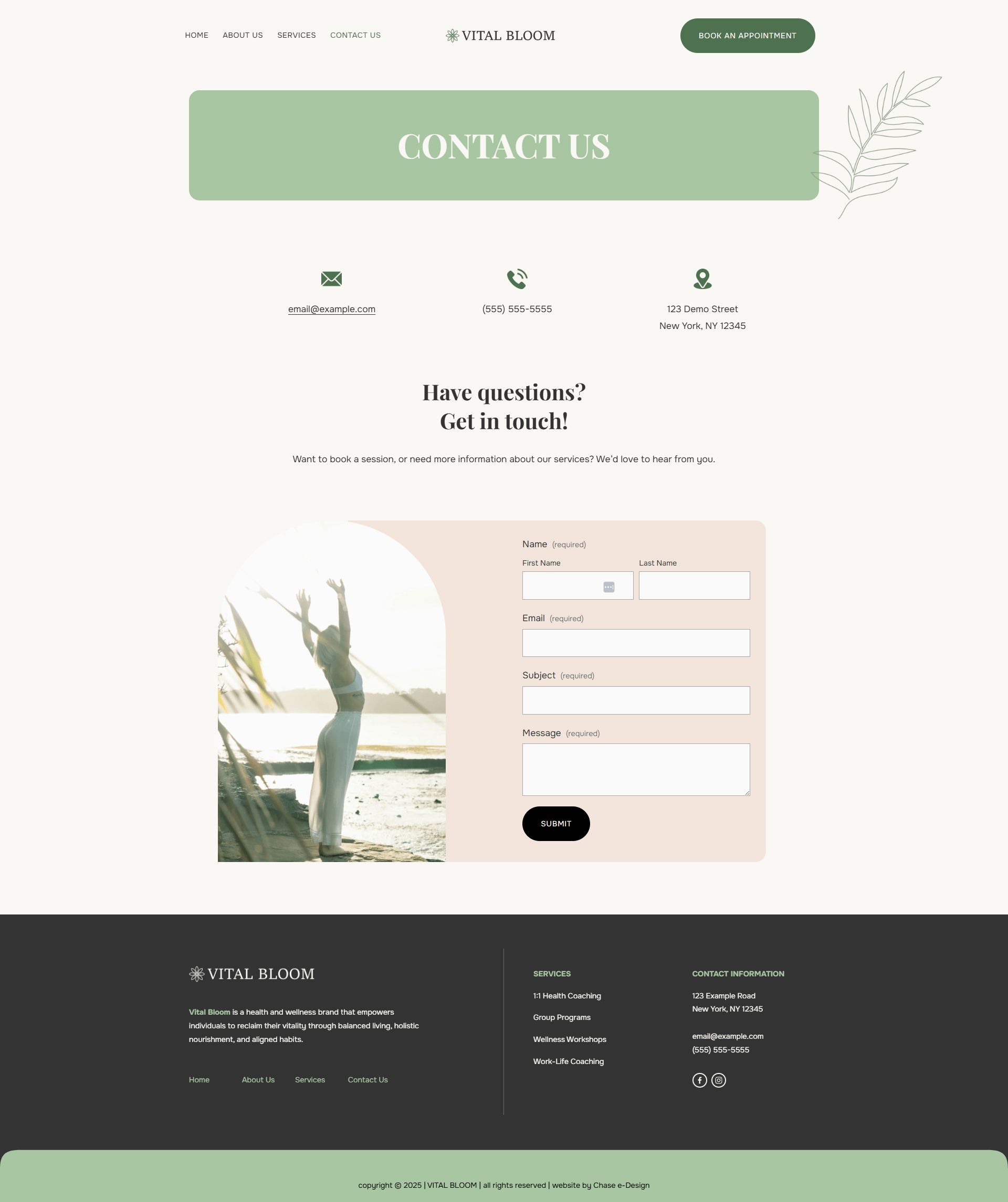 contact us page for vital bloom website template