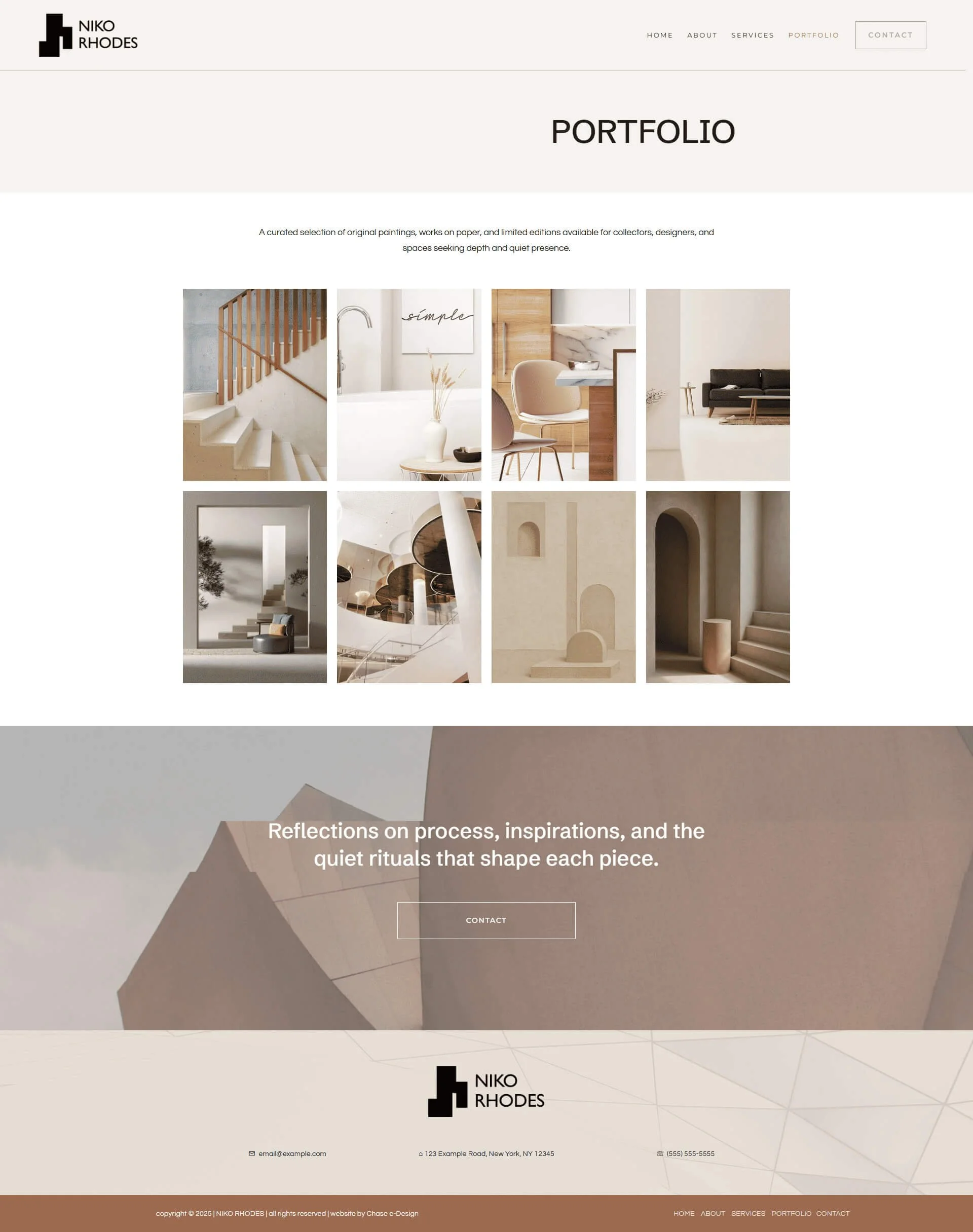 Portfolio page for Niko Rhodes website template