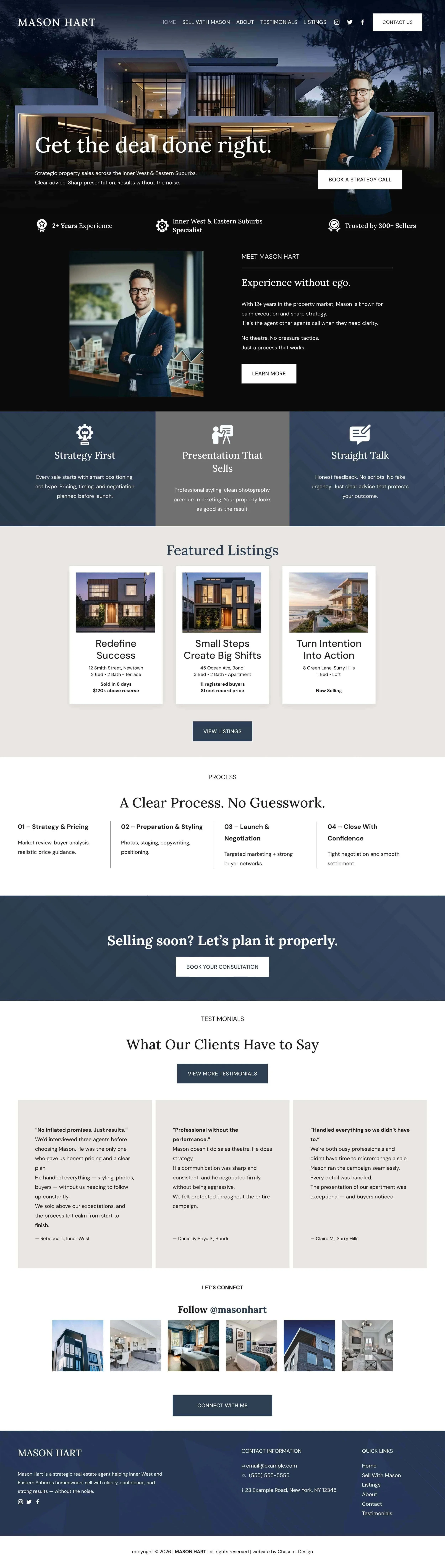 mason hart squarespace website template home page for real estate agent and property agency