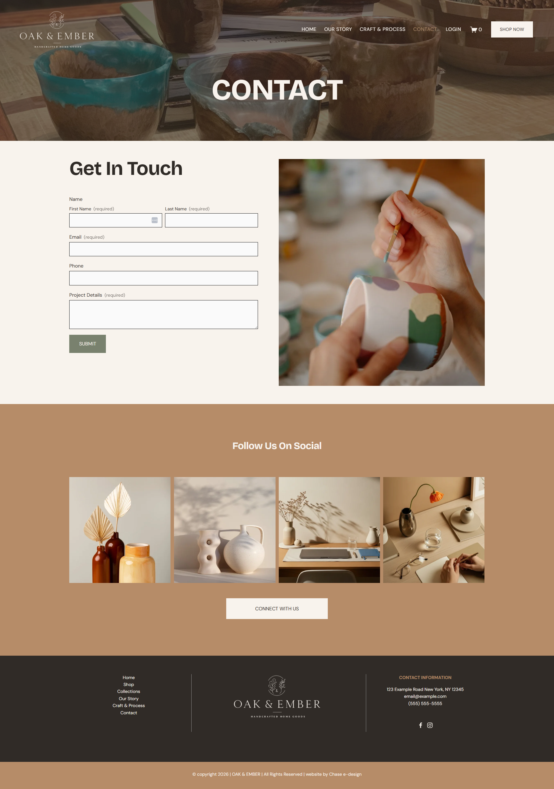 oak & ember squarespace template contact page for freelancers, makers, artisan and small business owners