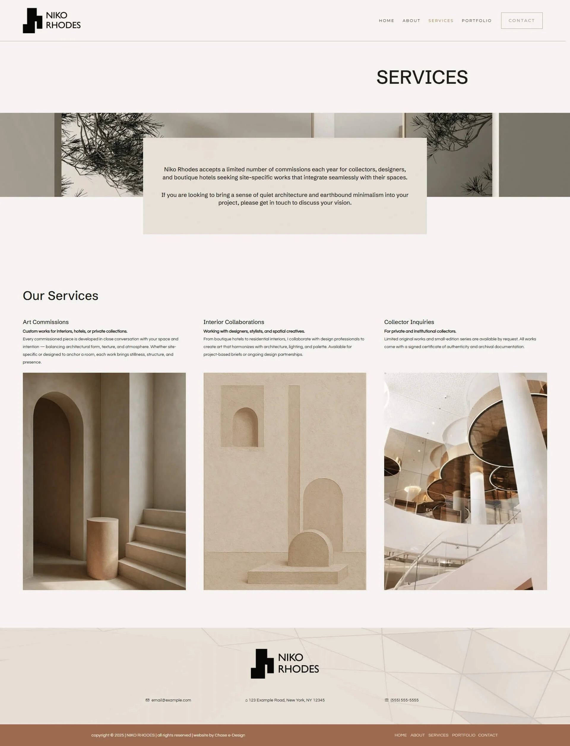 niko rhodes squarespace website template services page for architects and designers
